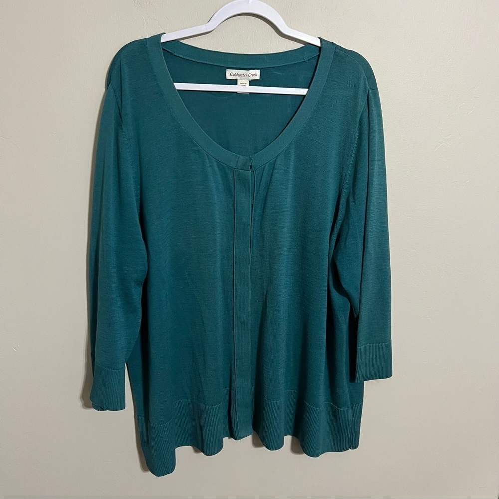 Coldwater Creek Teal Green 3/4 Sleeve Silk Blend Button Up Cardigan size 3X